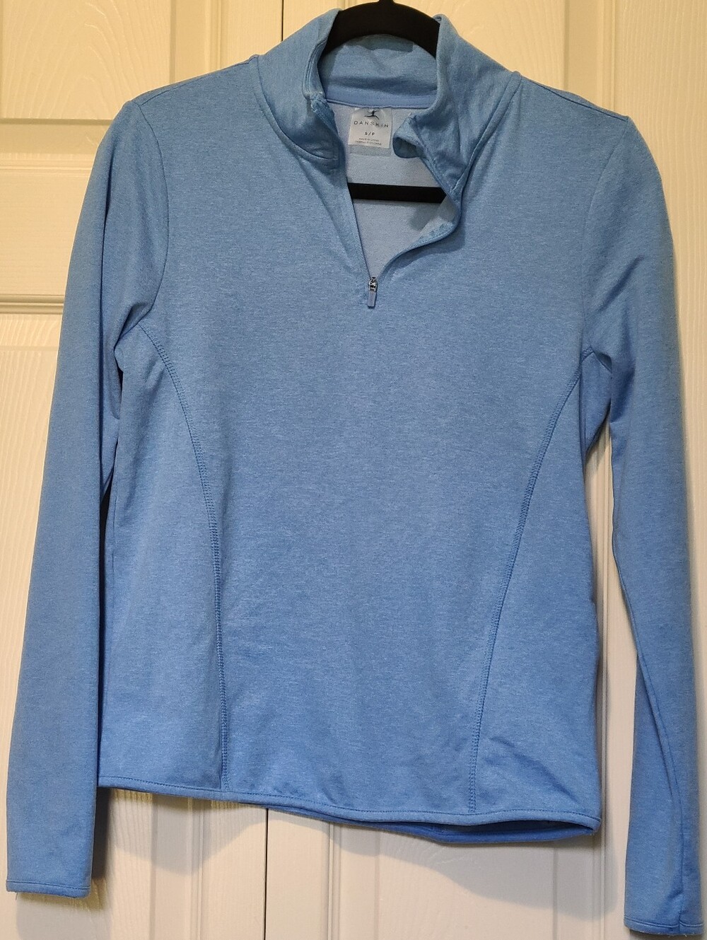 Danskin Light Blue Heathered Athletic Quarter-Zip Pullover w/ Pocket Size Small